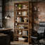 Bibliothèque industrielle à 6 niveaux en bois, bibliothèque autoportante de 71 po de hauteur, grande tablette rustique brune pour le bureau à domicile, le salon et la chambre à coucher