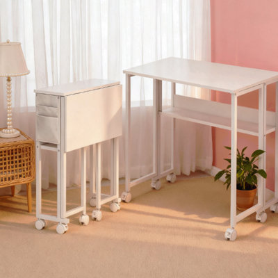 Folding Computer Desk,With Storage Bag, Shelf And Wheels For Small Spaces, Home Office