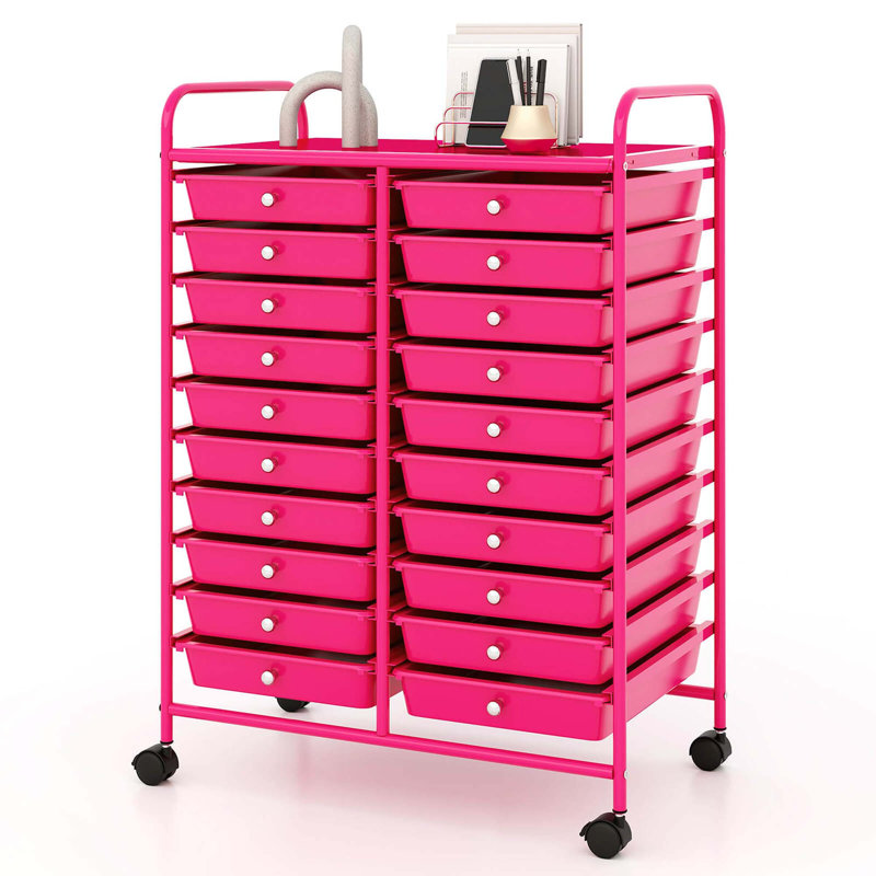 20 Drawers Rolling Storage Cart Art Craft Organizer On Wheels Multipurpose Hot Pink 
