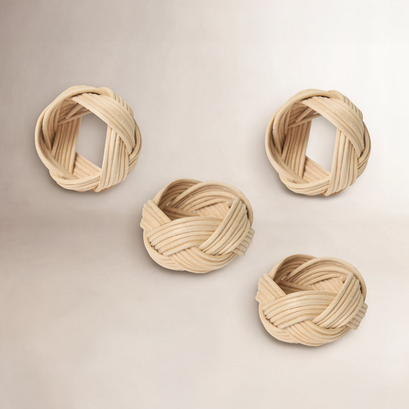 Braided Weave Napkin Rings - Blue - Set of 4, Natural