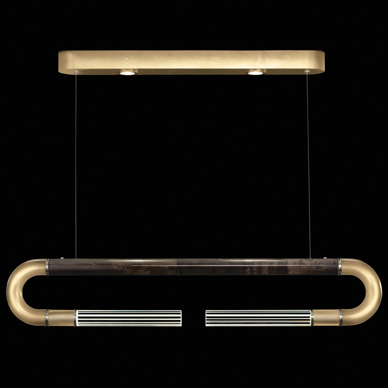 Luminaire suspendu linéaire avec peau Antonia, Feuille d'or / nickel / gris anthracite