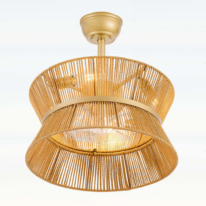 Ventilateur de plafond 19 po à double couche en corde de papier avec application et télécommande, six vitesses, minuterie, idéal pour les chambres à coucher et les salons