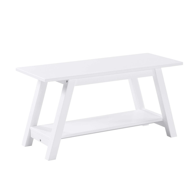 Solid Wood Bench with Shelf, White