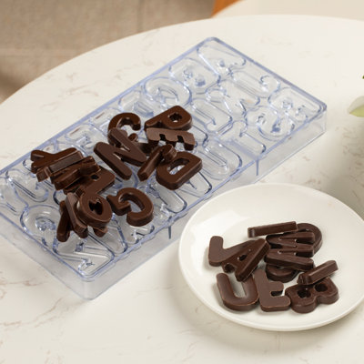 Moule à lettre chocolat 10,8 x 5,3 pouces, 1 alphabet pour lettre - 26 cavités, résistant au congélateur, moule à bonbons en polycarbonate transparent, de qualité alimentaire