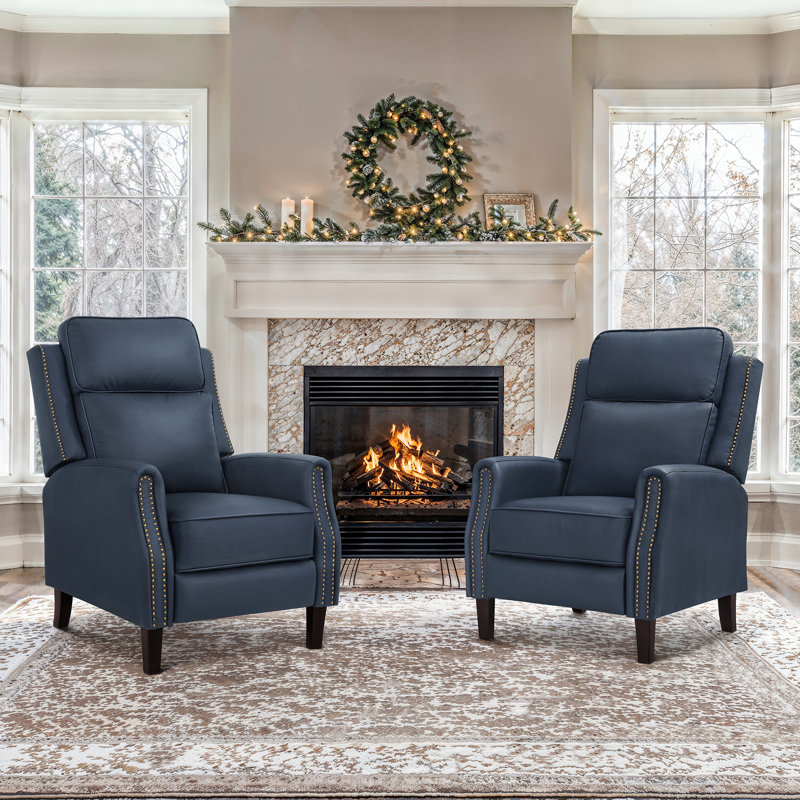Fauteuil inclinable en cuir véritable Kindalyn, Marine