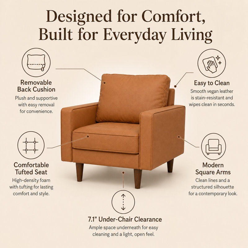 Bridgeview 32" Square Arm Accent Chair, Sofa Chair, Brown Set of 2, Brown