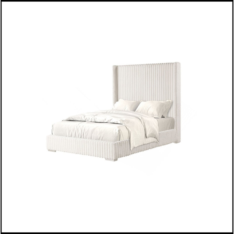 Mobilier de chambre à coucher de couleur blanche en tissu de chenille 1pc, Lit double, Blanc