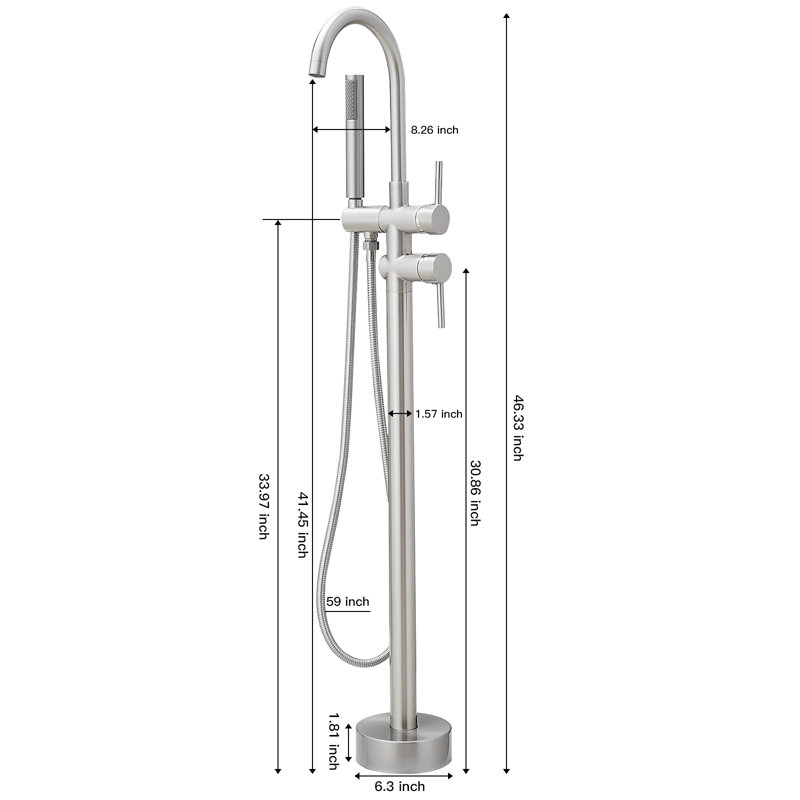 Single Handle Floor Mount Freestanding Tub Faucet Bathtub Filler With Hand Shower, Brushed Nickel