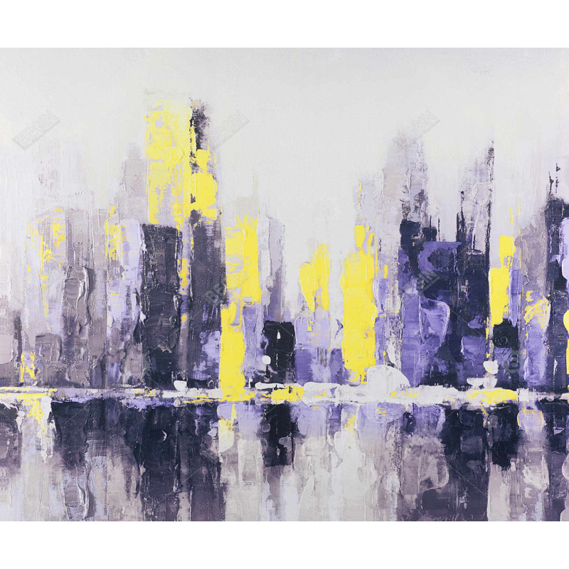 Abstract and Blurry Cityscape - Contemporary Yellow Framed Canvas