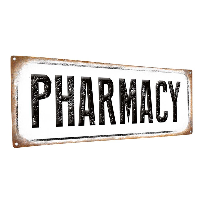 "Enseigne de pharmacie en métal" sur métal, H 5,75 po x l 15,5 po x P 0,04 po