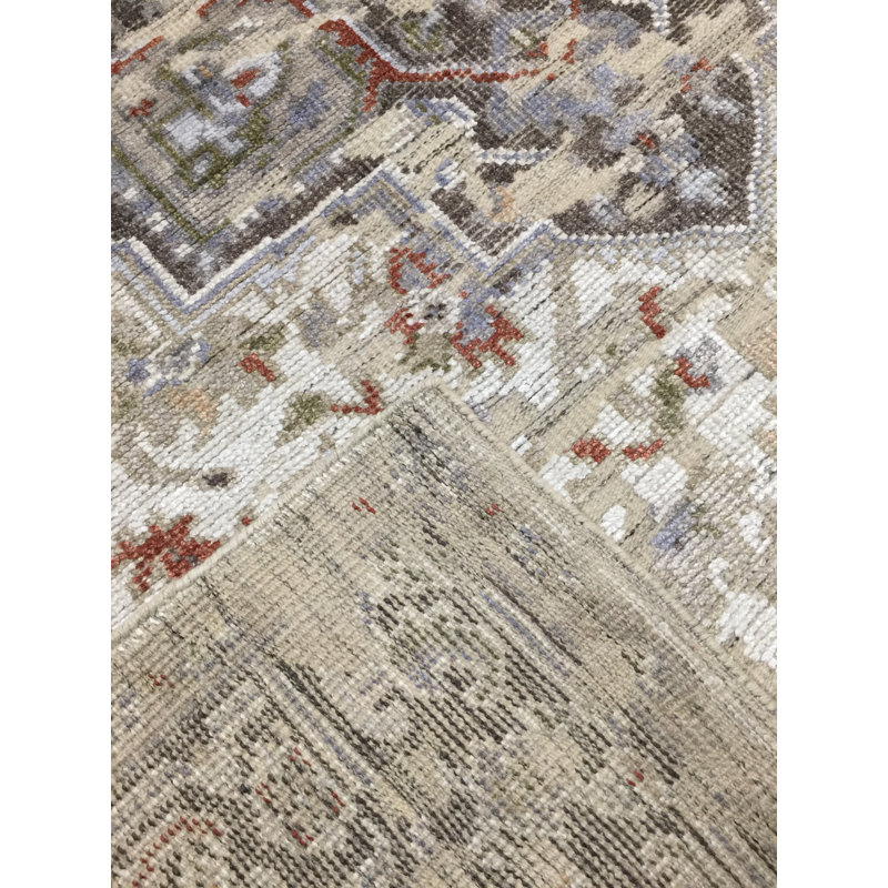 Tapis beige noué à la main, Rectangle de 9 pi x 12 pi