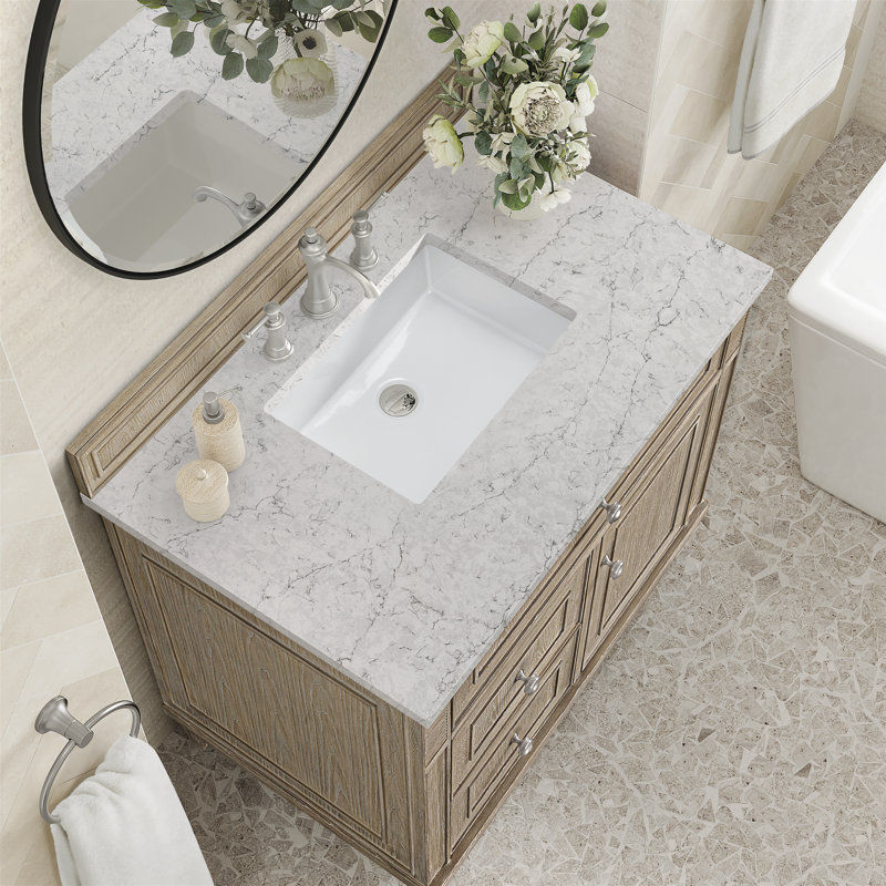 Lorelai 36'' W Single Vanity, Eternal Jasmine Pearl, Whitewashed Oak, 8" Widespread