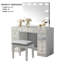 Ensemble de meuble-lavabo de style contemporain avec tabouret avec tiroirs de rangement en verre et miroir central avec ampoules USB et prise de courant au fini blanc et gris