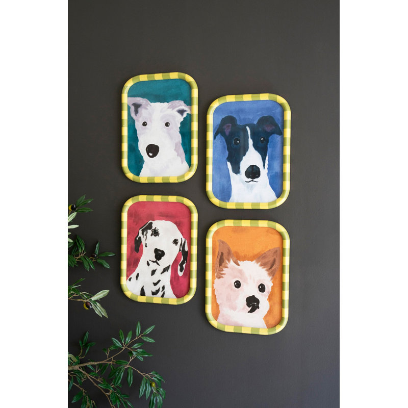 «Kalalou», art mural encadré de chiens sous verre H 15,5 po - multicolore, ensemble de quatre
