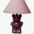 13" Tall Ceramic Table Lamp, Teddy Bear Design With Pink Finish, Linen Shade