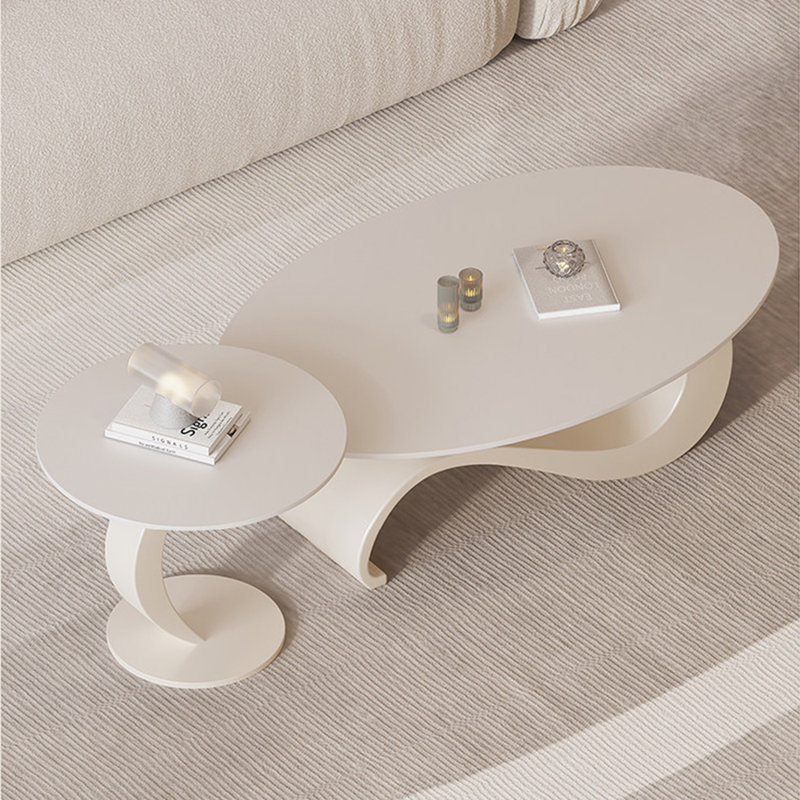 Table basse ovale moderne et minimaliste., H 18 po x l 39,3 po x P 21,6 po