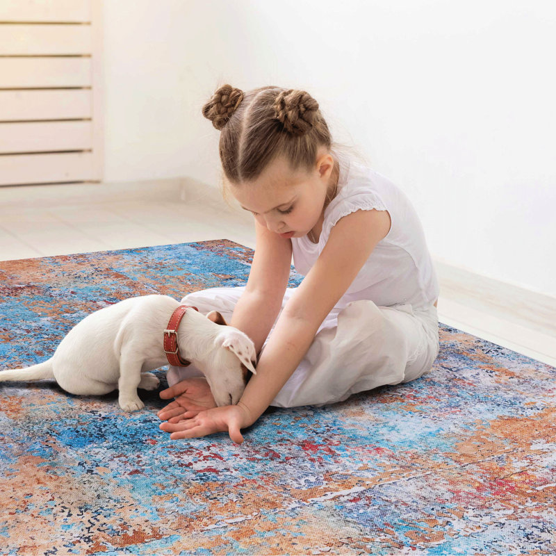 9x12 Kitchen Area Rug Washable - Non-slip Characteristic, Stain , Low-pile, & Pet Multi Colored Feature, Non-shedding, Entertaining For Pets Multi Mat