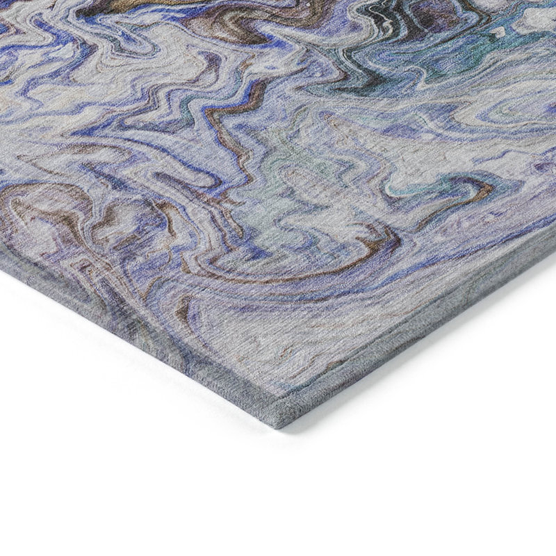 3' X 5' Beige Blue And Taupe Abstract Washable Indoor Outdoor Area Rug