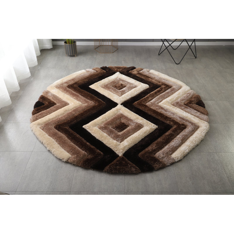 Tapis brun / beige à poils longs Corey-Leigh, Rond 7 pi