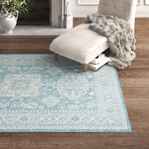 Langley Street Danera Southwestern Aqua Blue Indoor / Outdoor Area Rug ...