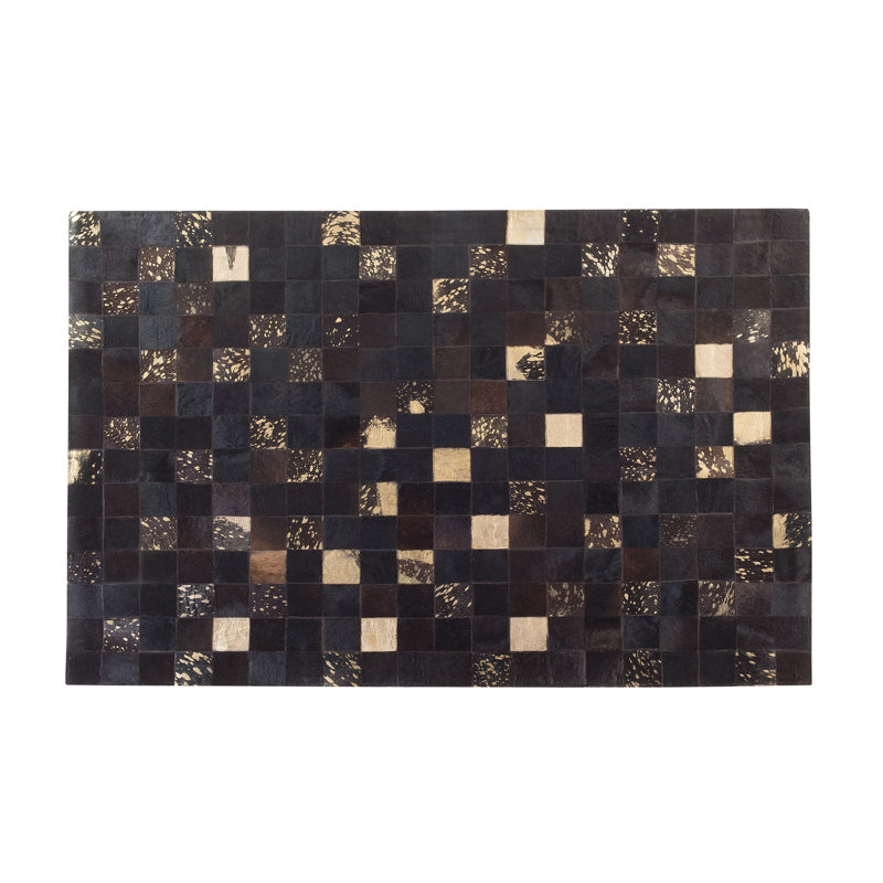 Chequered Leather Hand Woven Area Rug, Rectangle 140 x 200cm