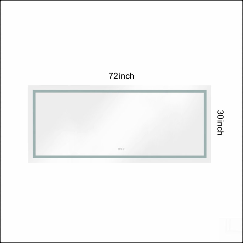 Miroir de salle de bain 72 po x 30 po à DEL avec façade et rétroéclairage, miroir de meuble-lavabo mural, antibuée, mémoire, 3 couleurs, réglable en continu