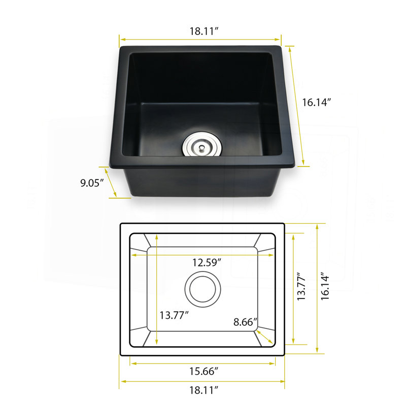 Évier de bar encastrable avec filtre à panier L 18 po x l 16 po Quartz