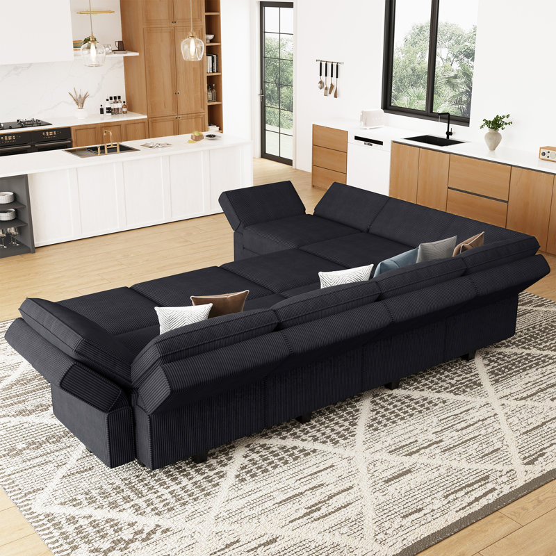 Nairoby Corduroy Large L Shaped Sofa Modular Sectional Sofa Storage Couch Convertible Soft Cushioned Sofa Bed Sleeper For Livingroom