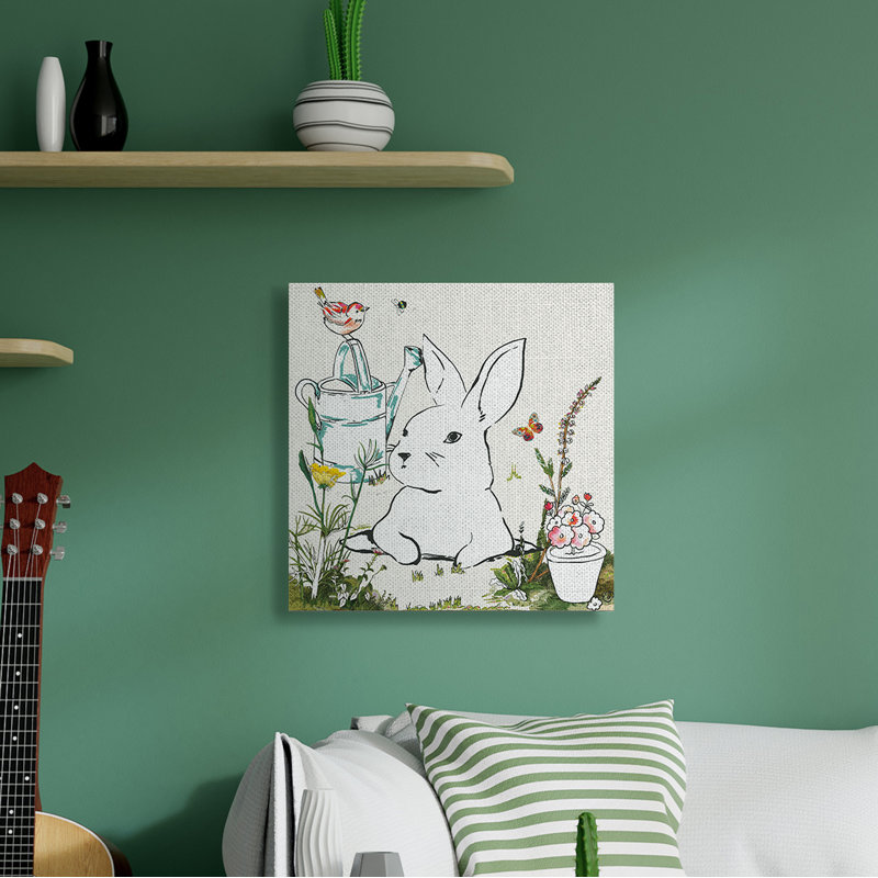 Fleurs de jardin Curious Bunny Rabbit Butterfly, Toile tendue, H 17 po x l 17 po x P 1,5 po