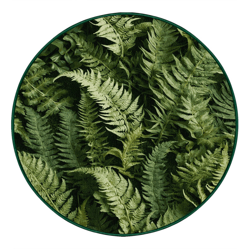 Machine Washable Botanical Green Area Rug, Round 6'