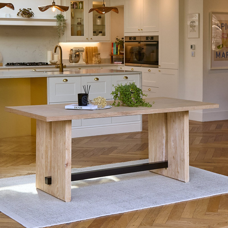 Solid Wood Base Dining Table, Whitewash Oak