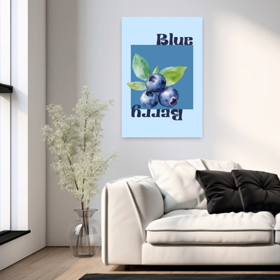 Blueberries With Leaves Contemporary Modern Vintage Fruit Landscape Wall Art
