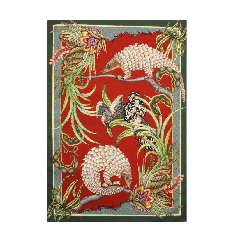 Tea Towel - Pangolin Pair, Royal Red