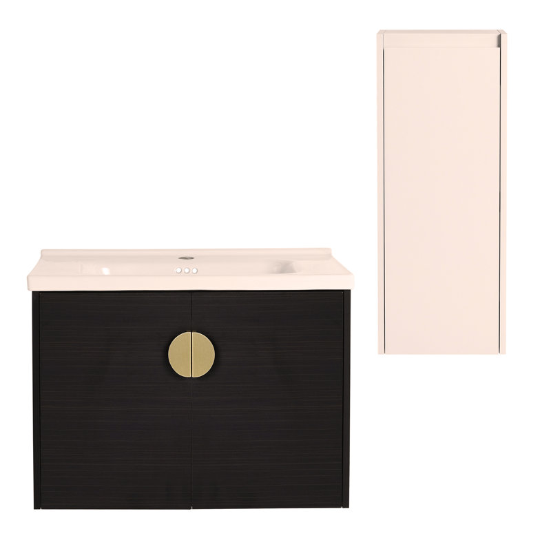 Meuble-lavabo mural 28 po avec lavabo en céramique et armoire d'appoint, portes 28 po
