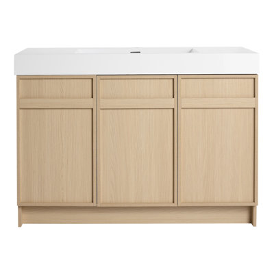48-Inch Freestanding Bathroom Vanity With White Resin Sink And 3 Soft-Close Cabinet Doors, Space-Saving And Durable Design