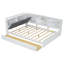 Lit plateforme en bois avec tête de lit, tablettes et 2 tiroirs-994953698