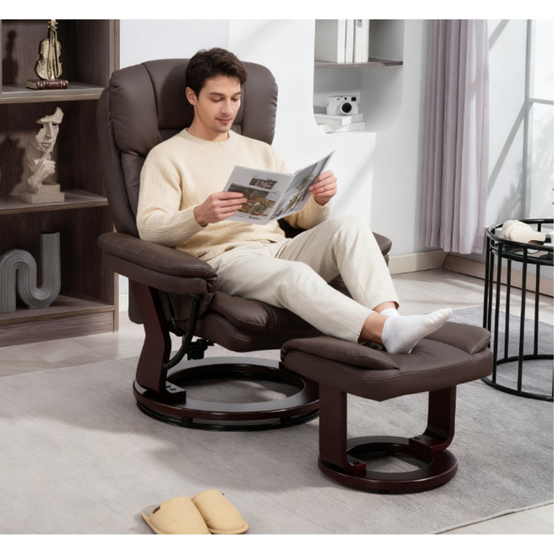 Fauteuil inclinable pivotant avec repose-pieds, fauteuil inclinable en cuir synthétique avec repose-pieds, brun foncé