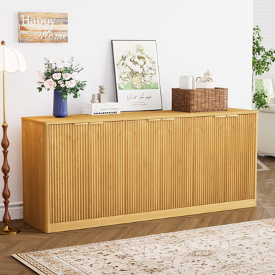 67'' Fluted 6-Door Sideboard Buffet Cabinet With Storage For Kitchen,Living Room,Walnut