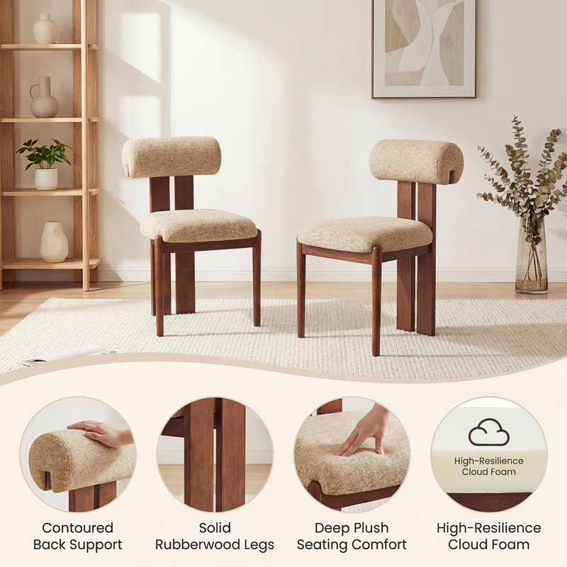 48cm H Fabric Upholstered Dining Chair in Camel, Walnut, 4, Camel