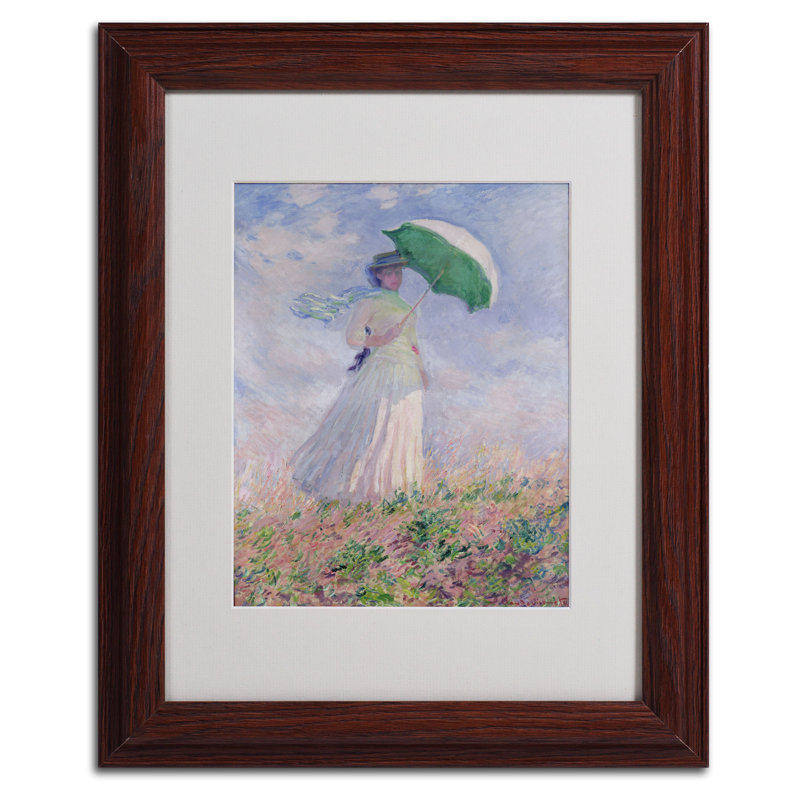 «Woman with a Parasol» par Claude Monet, reproduction d'art encadrée, H 14 po x l 11 po x P 0,5 po, Brun - Biseautée