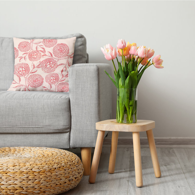 Coussin décoratif fleurs antiques, Corail rosé, 26 po x 26 po