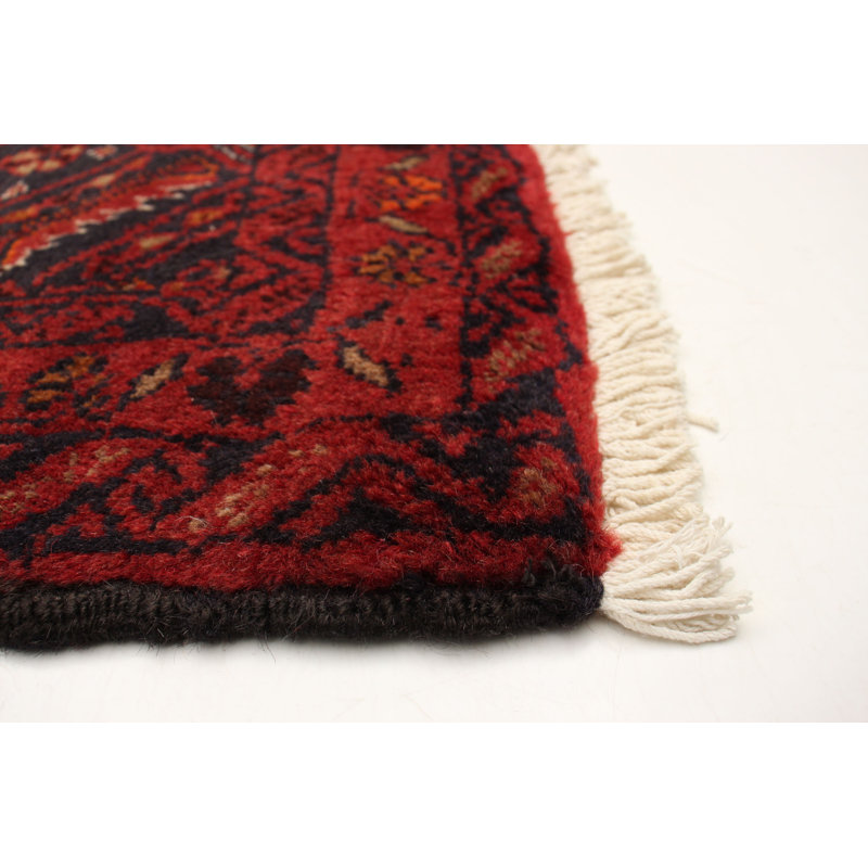Tapis unique en laine noué à la main 3 pi 2 po x 5 pi 8 po nouvel âge Macaluso - rouge / brun / bleu
