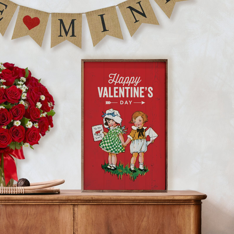 Joyeuse Saint-Valentin rétro - rouge, L 24 po x H 36 po