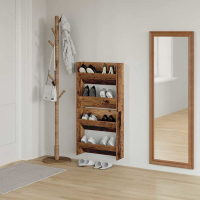 Wall Shoe Cabinets With Shelf 2 Pcs Engineered Wood