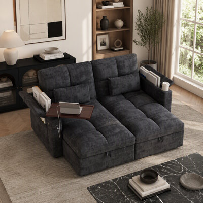 Canapé-lit modulaire de 168,5 cm avec méridienne double de rangement et dossier à 5 positions