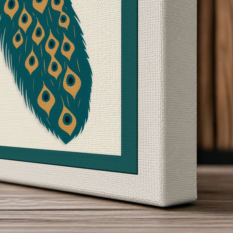 Elegant Peacock Profile Botanical - Wrapped Canvas, 24x16 - 61.0 x 40.6 cm, Cream Border