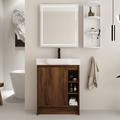 Ensemble de meuble-lavabo simple autoportant 28 po Denston et support de rangement mural 12 po