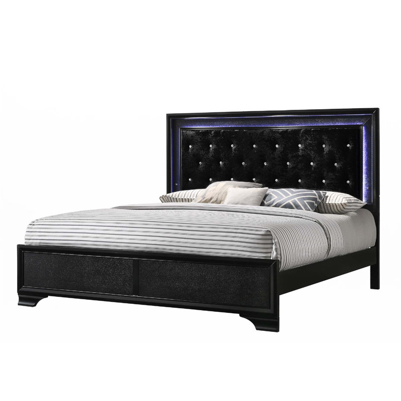 Lit à panneau tapissier 1pc (seulement lit), Noir, Très grand