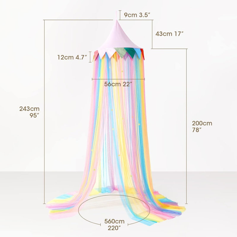 Round Dome Rainbow Bed Canopy With Star Decor, 243 X 56 X 56Cm