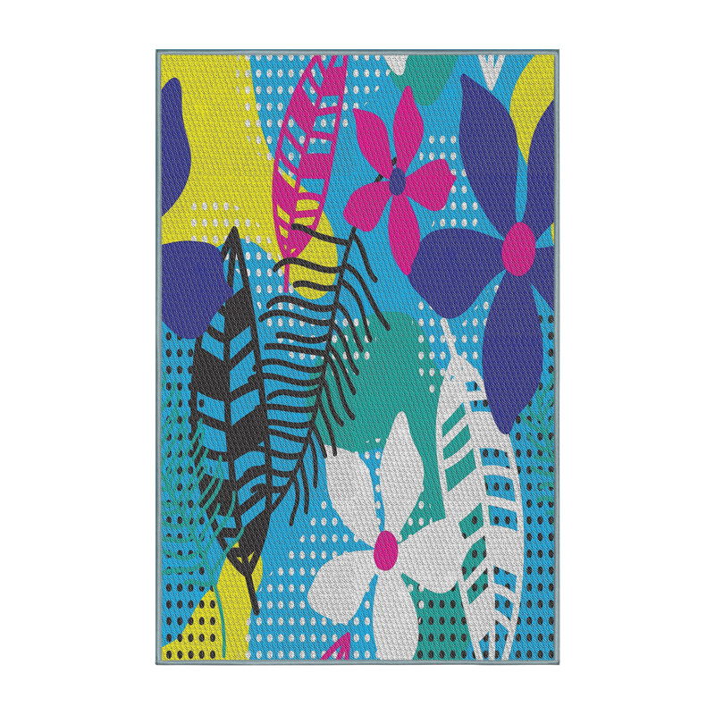 Tapis bleu / jaune à motif floral Faiz, Rectangle 8 pi x 12 pi
